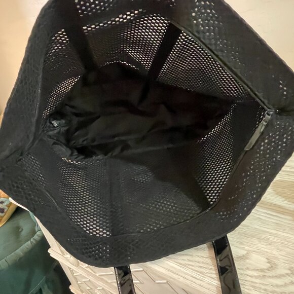Victoria's Secret Tote Large Black Heavy Mesh Patent Rose Gold Logo Bag - Picture 4 of 4